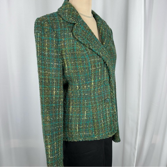 Madison Studio Tweed Wool Blend Blazer Jacket Sz 8 Contrast Lining Academia READ - Picture 4 of 16